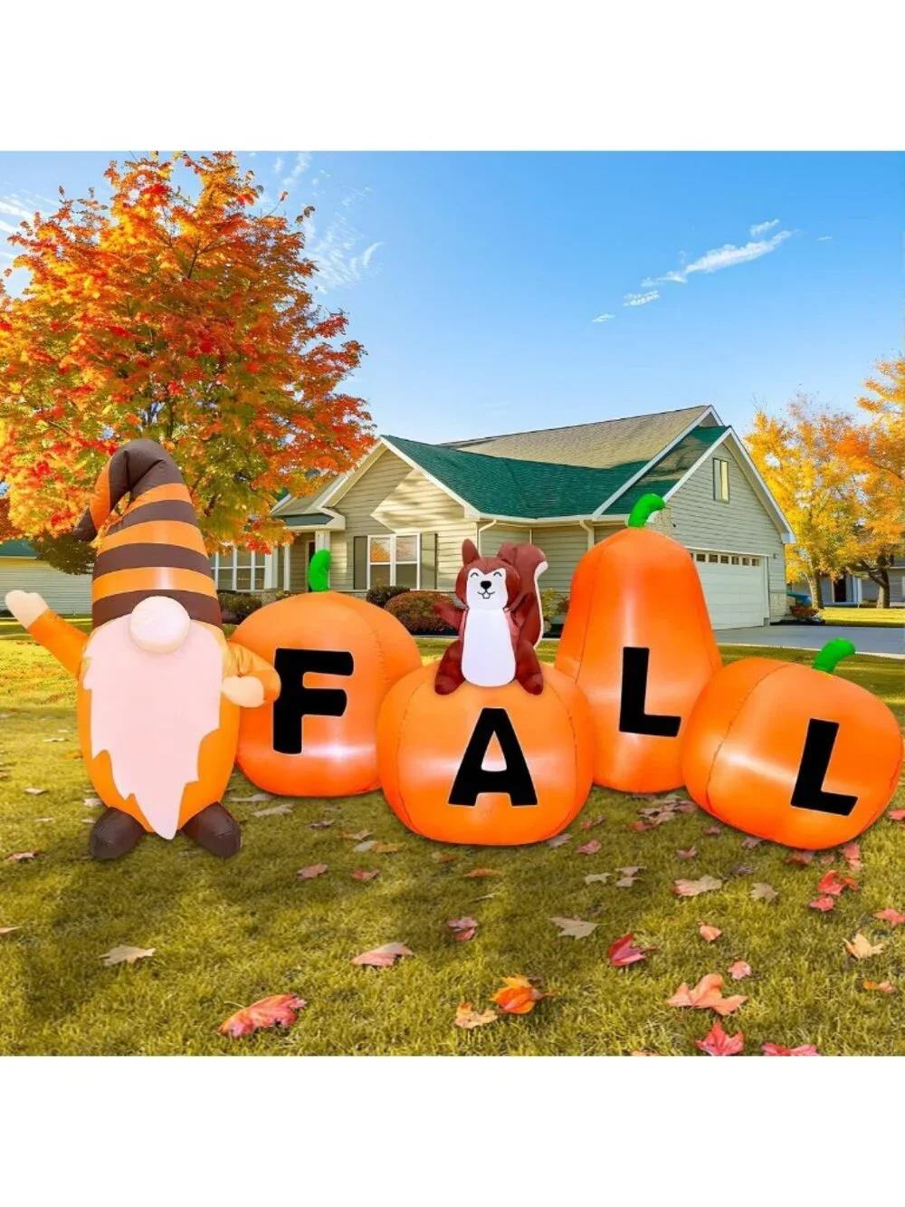7FT Fall Inflatables Outdoor Decor - Pumpkin, Gnome & Squirrel with LED Lights